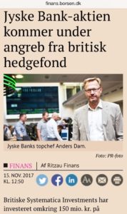 Jyske Banks aktie kurs under pres for kursfald 